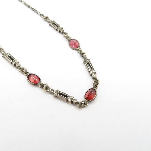 197 - Matching necklace, bracelet and earrings set silver HM with red stones