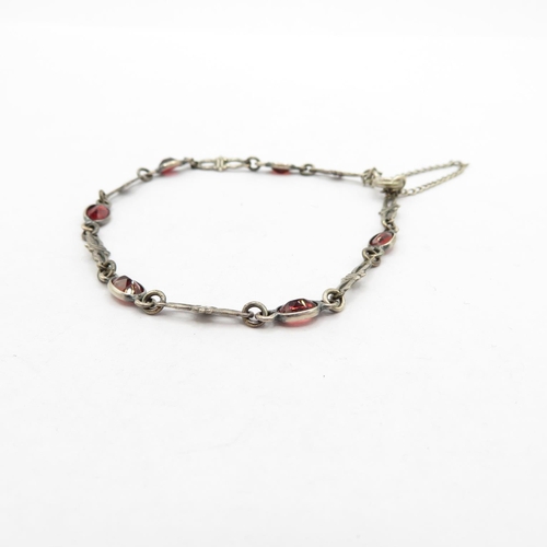 197 - Matching necklace, bracelet and earrings set silver HM with red stones