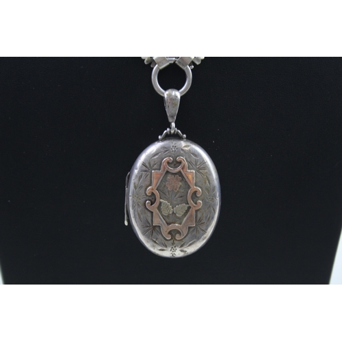 209 - Silver antique locket and bookchain necklace (33g)