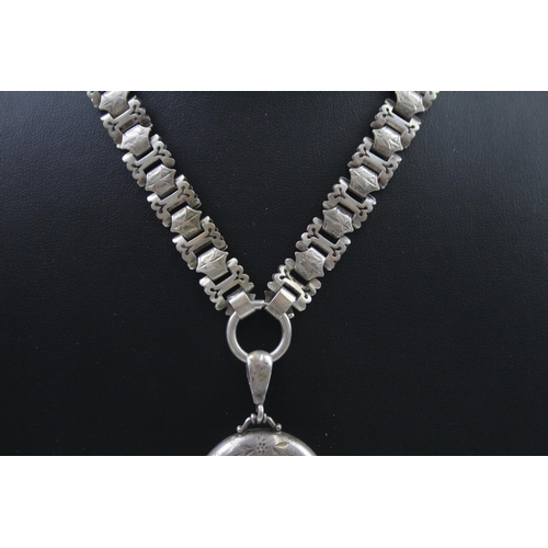 209 - Silver antique locket and bookchain necklace (33g)