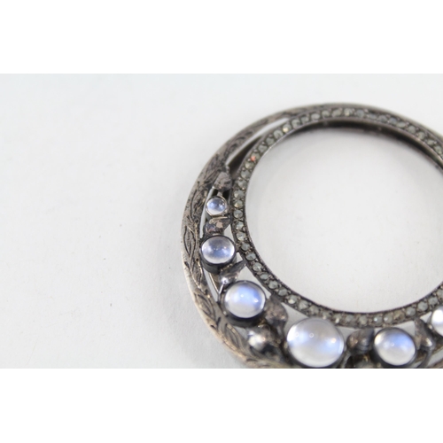 216 - Silver marcasite and Moonstone dress clip (13g)