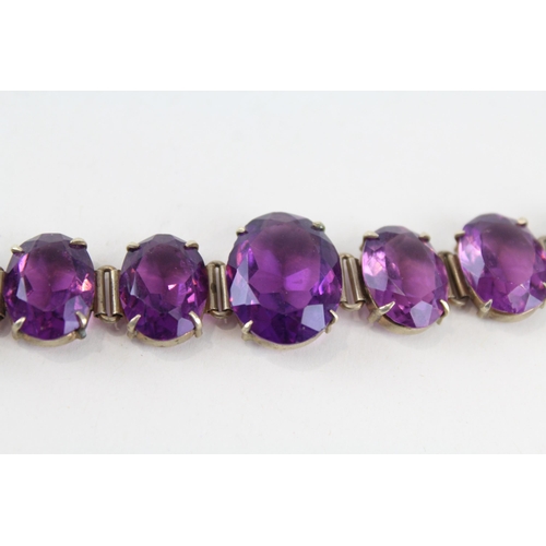 227 - Silver graduated Amethyst panel bracelet (32g)