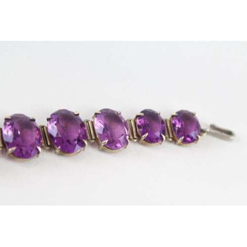 227 - Silver graduated Amethyst panel bracelet (32g)