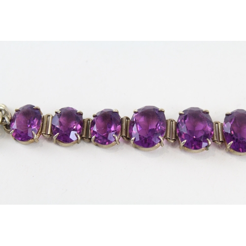 227 - Silver graduated Amethyst panel bracelet (32g)