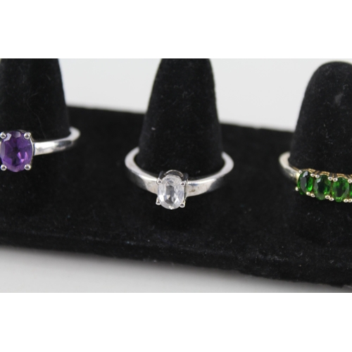 229 - A collection of silver gemstone rings including Diopside (20g)