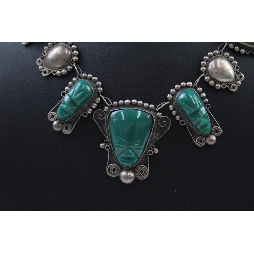 232 - Silver carved gemstone Taxco necklace (39g)