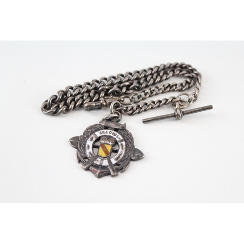 Silver antique watch chain with fob (37g)