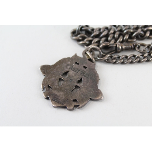 237 - Silver antique watch chain with fob (37g)