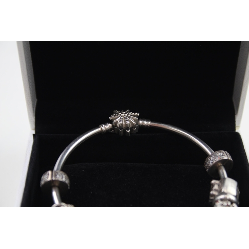 247 - Silver charm bangle with charms by Pandora w/ box (53g)