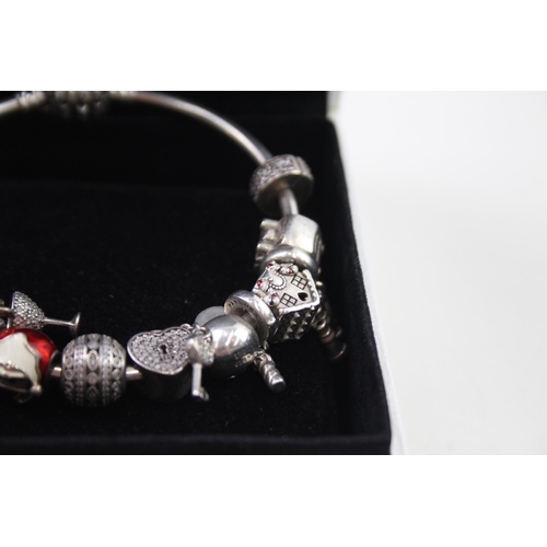 247 - Silver charm bangle with charms by Pandora w/ box (53g)