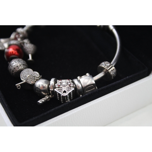 247 - Silver charm bangle with charms by Pandora w/ box (53g)