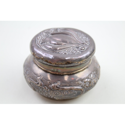 256 - Antique Art Nouveau 1902 Birmingham Sterling Silver Trinket Box / Caddy (93g)