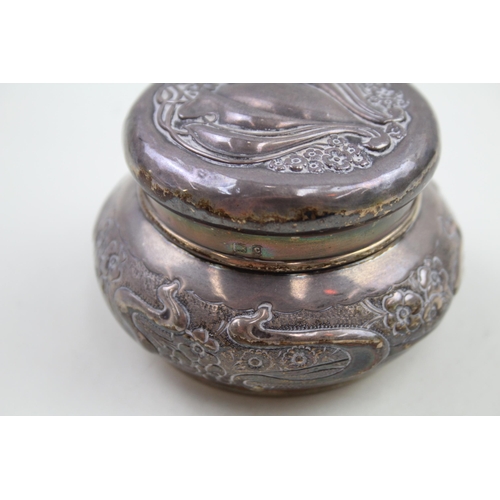 256 - Antique Art Nouveau 1902 Birmingham Sterling Silver Trinket Box / Caddy (93g)