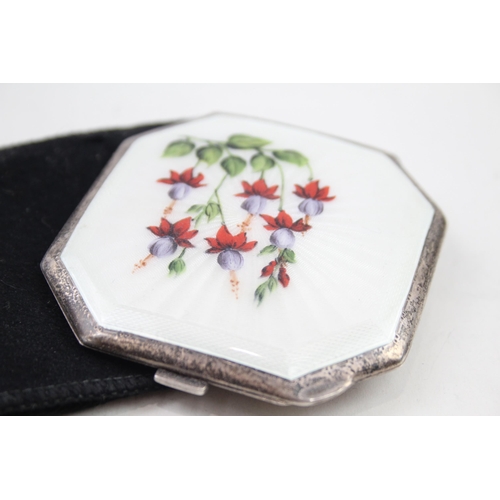 268 - Vintage Hallmarked 1959 Birmingham Sterling Silver Guilloche Enamel Compact 125g