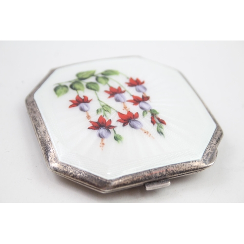 268 - Vintage Hallmarked 1959 Birmingham Sterling Silver Guilloche Enamel Compact 125g