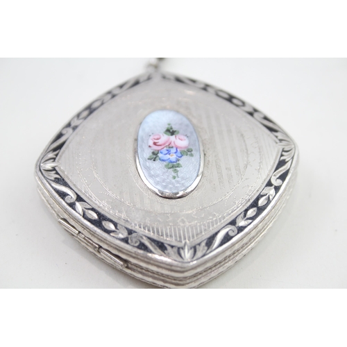 298 - Antique / Vintage .900 Silver Ladies Vanity Compact w/ Guilloche Enamel (92g)