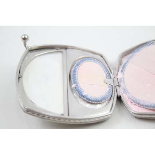 298 - Antique / Vintage .900 Silver Ladies Vanity Compact w/ Guilloche Enamel (92g)