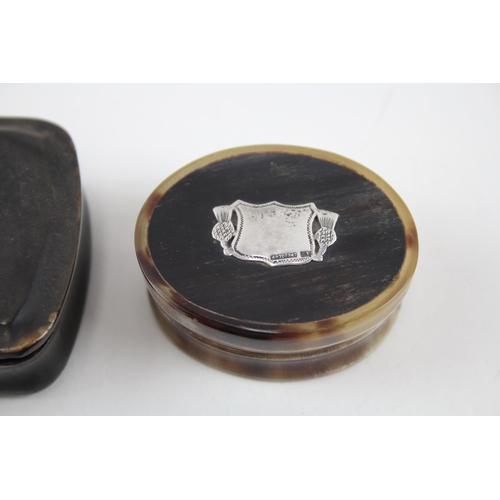 314 - Antique Horn Snuff Boxes Inc Thistle, .925 Silver Accent, Tear Drop x 4