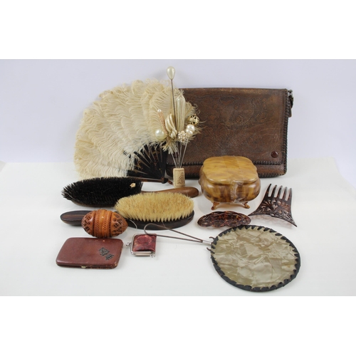 Antique Vanity Collectables Inc Hand Fan, Tortoise Shell, Mother of Pearl