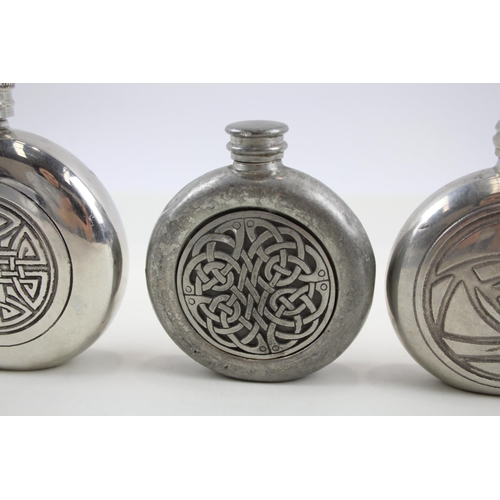 324 - Pewter Flasks Inc Charles Rennie Mackintosh Floral & Celtic Patter Engraving