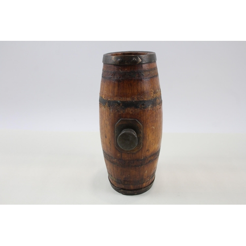 327 - Antique Novelty Wooden Barrel Welsh Cider Flask