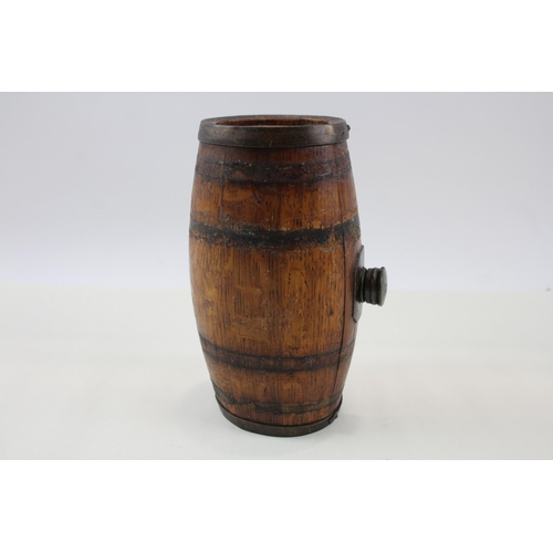 327 - Antique Novelty Wooden Barrel Welsh Cider Flask