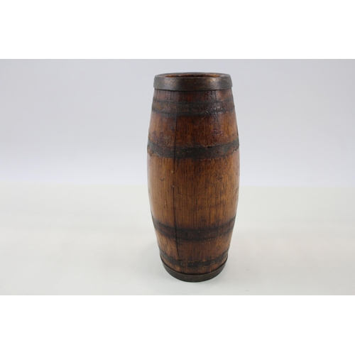 327 - Antique Novelty Wooden Barrel Welsh Cider Flask