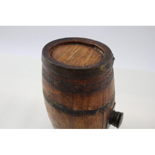 327 - Antique Novelty Wooden Barrel Welsh Cider Flask