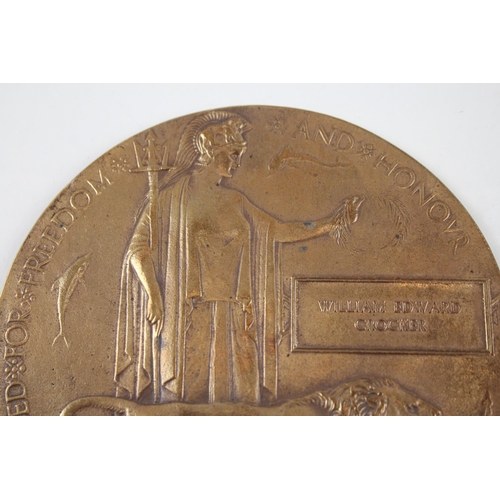 340 - WW1 Death Plaque and Holder Named William Edward Crocker