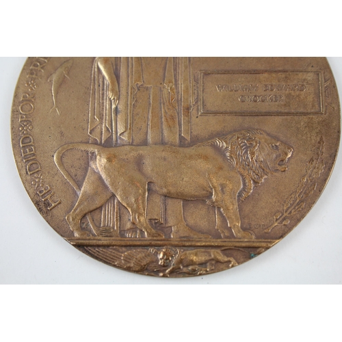 340 - WW1 Death Plaque and Holder Named William Edward Crocker