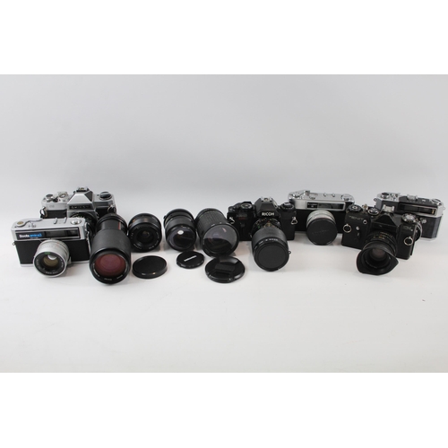 SLR Film Cameras Inc Yashica, Chinon & Ricoh w/ Some Lenses Job Lot x 10