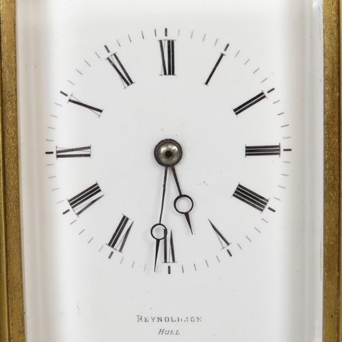 389 - Bell chiming carriage clock by Reynoldson Hull 120mm x 85mm clock is running