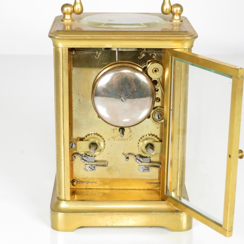 389 - Bell chiming carriage clock by Reynoldson Hull 120mm x 85mm clock is running