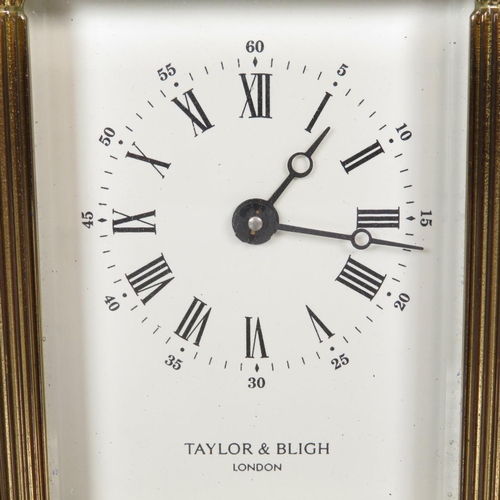 392 - Mid sized carriage clock by Taylor and Bligh of London clock runs 125mm x 85mm