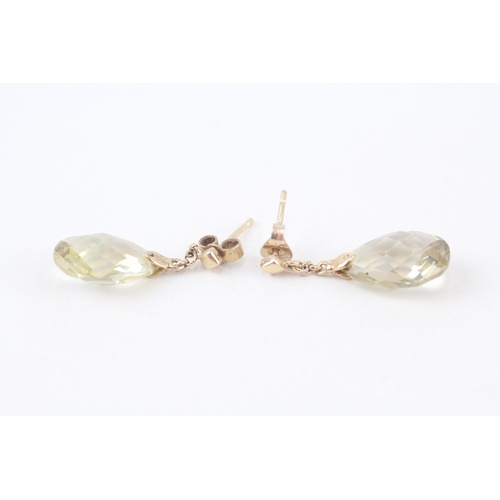 9ct gold faceted citrine drop earrings with scroll backs (2.3g)