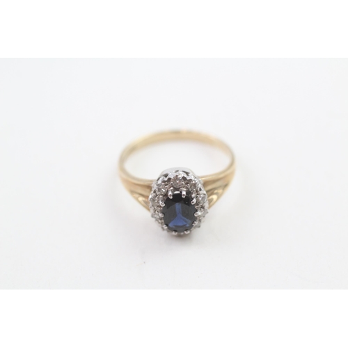 9ct gold vintage sapphire & diamond cluster ring (2.9g) Size  N 1/2