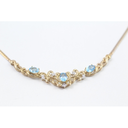 9ct gold blue topaz & diamond necklace (7.2g)