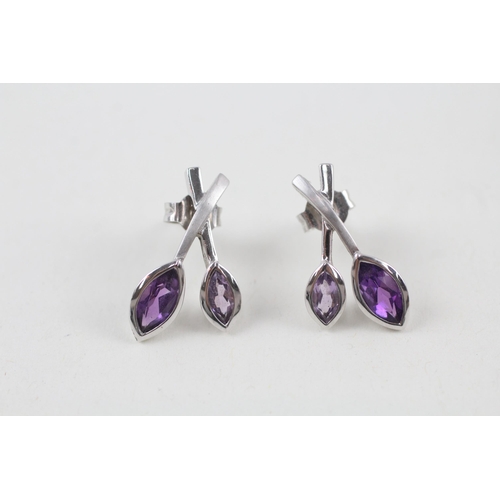 9ct white gold marquise cut amethyst earrings with scroll backs (3.2g)