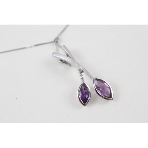9ct white gold marquise cut amethyst drop pendant necklace (3.4g)