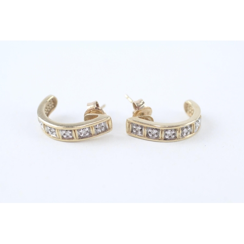 9ct gold diamond c-hoop earrings with scroll backs (2.8g)