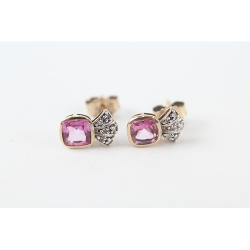 9ct gold pink topaz & diamond stud earrings (1.5g)