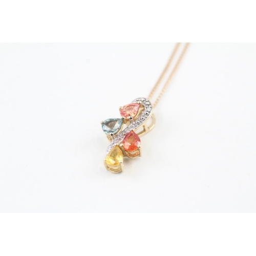 9ct gold vari-hue pear cut sapphire & diamond pendant necklace (2.9g)