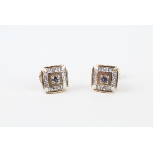 9ct gold sapphire & diamond stud earrings (1.5g)