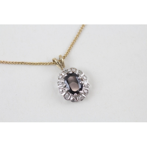 9ct gold sapphire & diamond pendant necklace (3.5g)