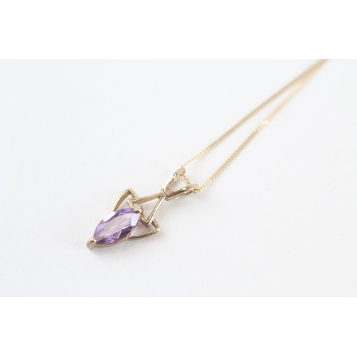 9ct gold marquise cut amethyst pendant necklace (2.1g)