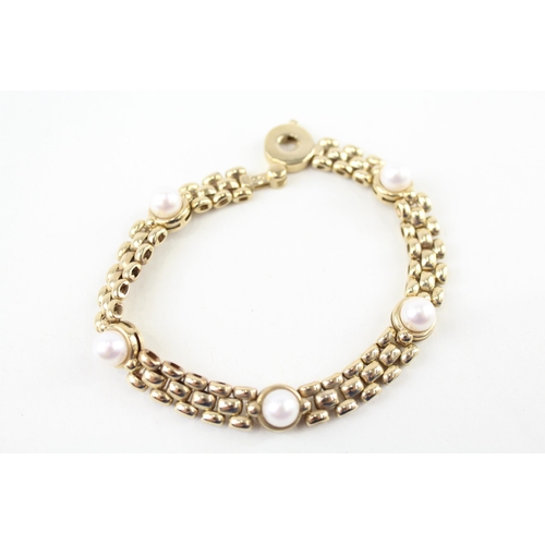9ct gold cultured pearl brick link bracelet (18.4g)