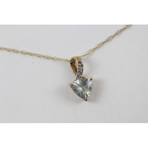 9ct gold trilliant cut tourmaline and diamond set pendant necklace (1.4g)