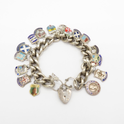 Chunky silver charm bracelet with enamelled place name charms  74.5g