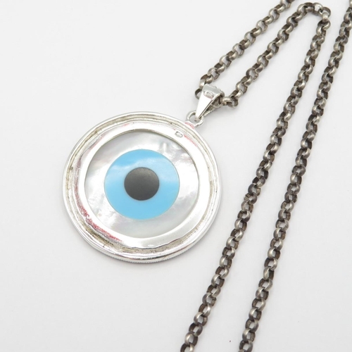 Evil Eye pendant on silver 60cm chain  21.5g total weight