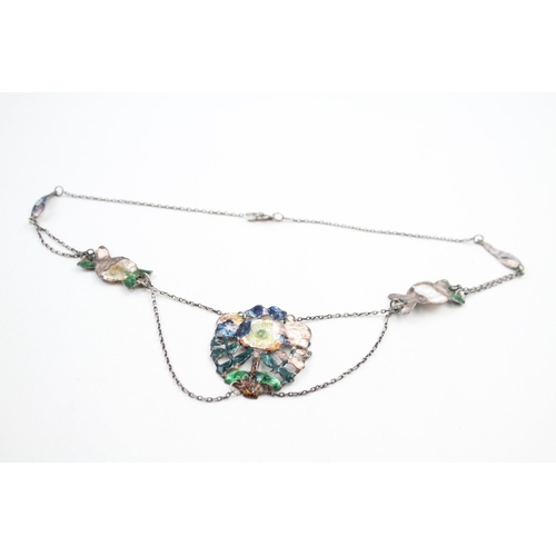 A silver enamel Arts and Crafts necklace, as found (12g)